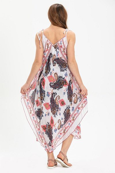 Eliş Şile Bezi Strappy Voile Aphrodite Midi Καλοκαιρινό Φόρεμα Ροζ-λευκό 6144