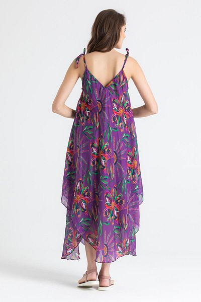 Eliş Şile Bezi Strappy Voile Aphrodite Midi Καλοκαιρινό Φόρεμα Μωβ 6194