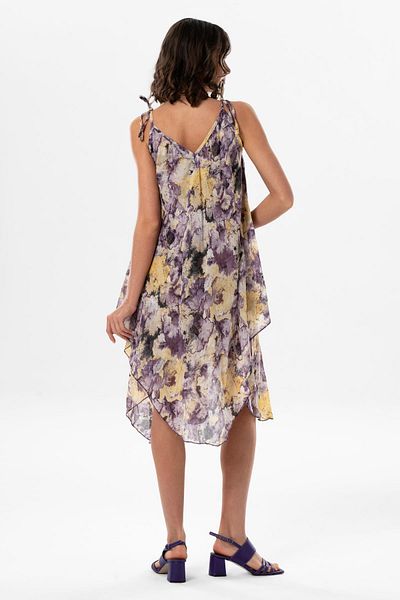 Eliş Şile Bezi Strappy Voile Aphrodite Midi Summer Dress Tie Dye Purple 6207