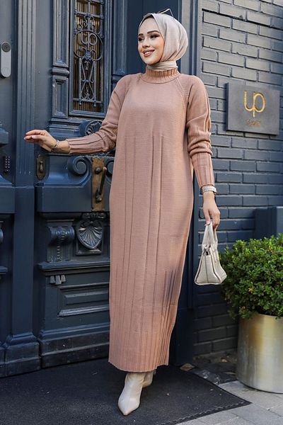 Neva Style Πλεκτό Φόρεμα Hijab - Μπισκότο 31230BS