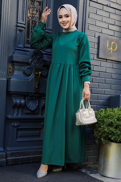 Neva Style Σμαραγδένιο Πράσινο Φόρεμα Scuba Hijab 36902ZY
