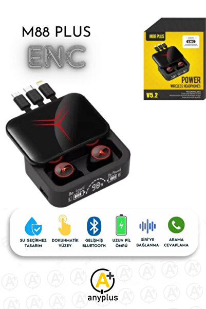 a+ anyplus BLUETOOTH KULAKLIK ENC VE POWERBANK ÖZELLİKLİ GÖSTERGELİ HD SES KA...