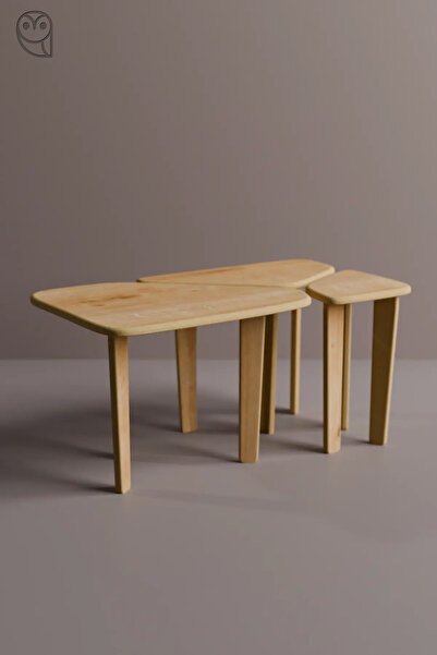 Mionte Flat-Pack Voronoi Tasarımlı Ahşap Zigon Sehpa Seti - Üçlü Şık ve Fonks...