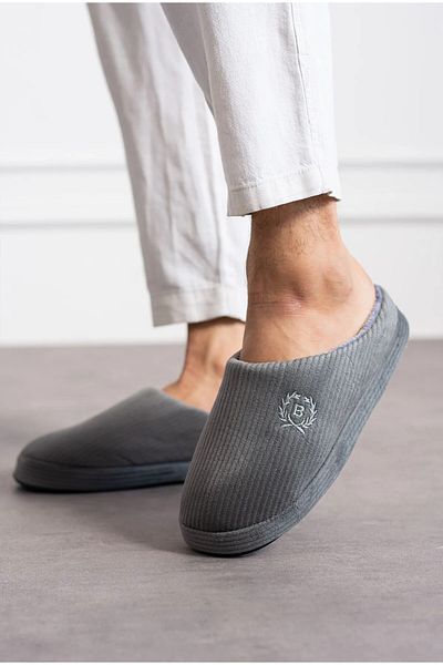 White Style Moda Fashion Ozer Embroidered Velvet Corduroy Pattern Comfortable Soft Soled Men's Home Slippers with Fur Inside
