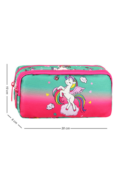 Genel Markalar RoyalGlow Desenli Waddell Lisanslı Fuşya Unicorn Çift Gözlü Kalemlik Çantası