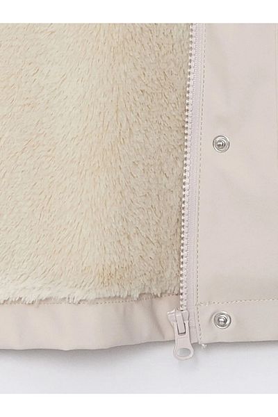 LC Waikiki Lcw Kids Light Gray Hooded Leather Look Girls' Coat