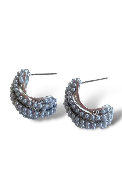 TAKIŞTIR Silver Color Pearl Detailed Earrings (Pair)