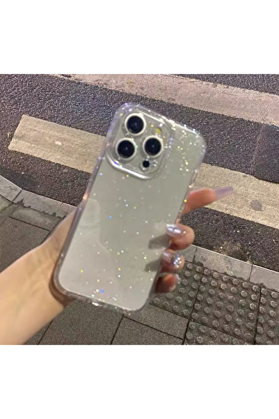 POWELL Iphone 15Promax için Kamera Korumalı Şeffaf Silikon Darbe Emici Simli ...
