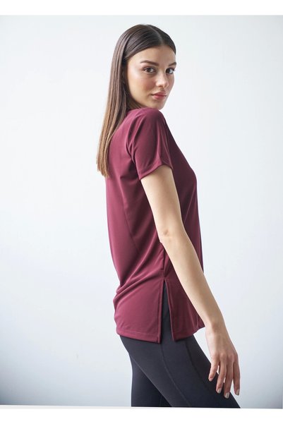 allys V-Neck Bol Cut Short Sleeve Slit Detail Long Tshirt