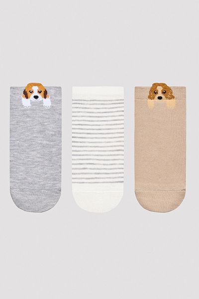 Penti Dog Detail Beige 3-Piece Booties Socks