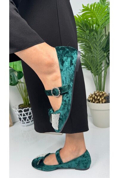 İmerShoes Зелені оксамитові камінці - односмугові жіночі туфлі на щодень 285