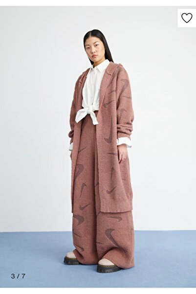 Nike Sportswear Phoenix Cozy Bouclé Loose-Cut Long Knit Hoodie Kahverengi Kadın Hırka