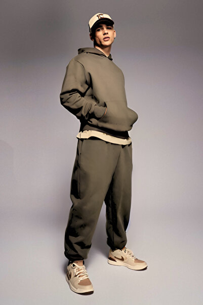 OKULCUBABA Men's Thick Winter 3 Yarn Hooded Jogger Tracksuit Set