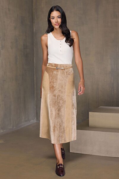 UPGRADE Kadife Mixli Etek Camel