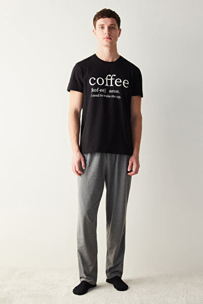 Penti Men's Coffee Printed Pajama Set