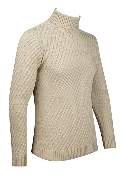 Çizgi Triko Чоловічий смугастий трикотажний светр - з візерунком на рукавах і талії, сталева в'язка, Regular Fit-5024E