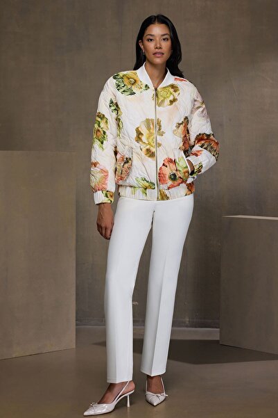 UPGRADE Çiçekli Kapitone Mont Ekru