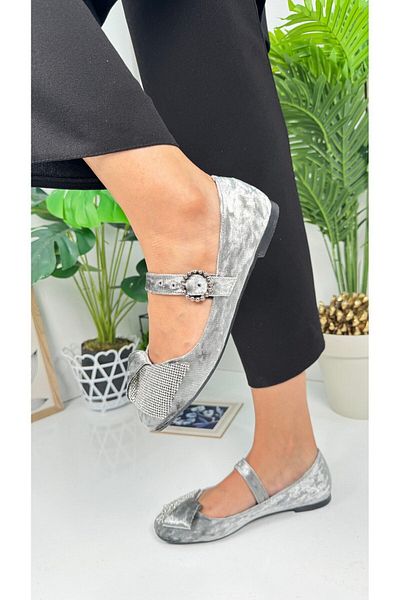 İmerShoes Gray Velvet Stoned - Single Striped Oval Toe Women's Shoes 285