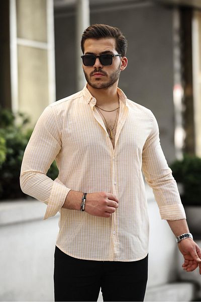 Valiberta Yellow Carina Striped Breathable Cotton Men's Shirt