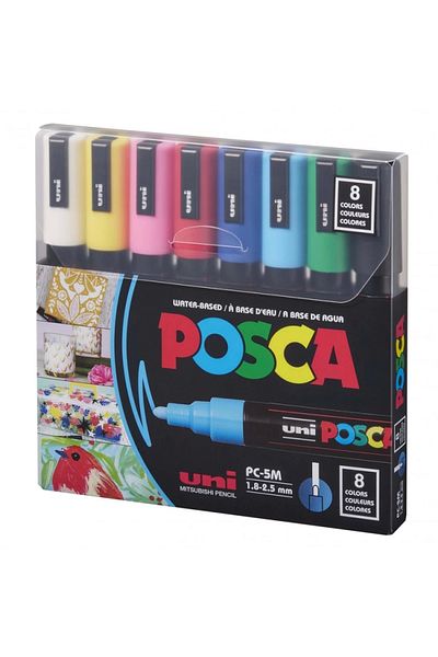 UNİ-BALL Uni Posca Water Based Marker Primary Colors Pc-5M 1.8-2.5 Set of 8