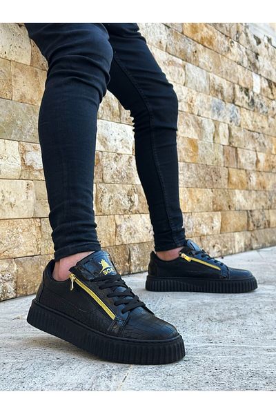 BOA Snr 308 Thick High Sole Double Zipper Black Black Men's Shoes