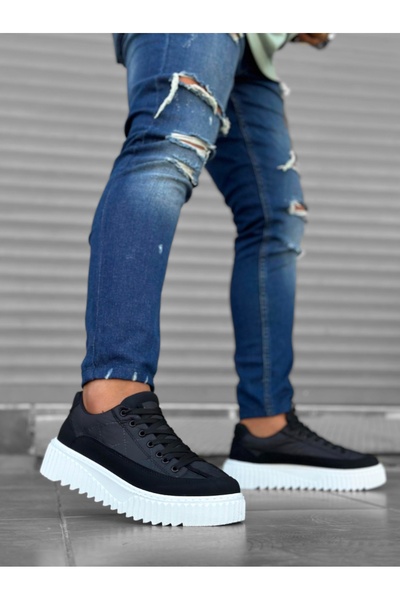 BOA BA0801 BOA High Sole Black Parachute Fabric Skin Detailed Men's Shoes