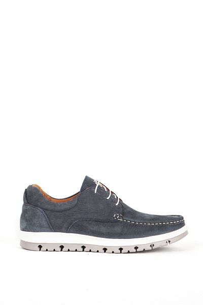 MARCOMEN Men's Casual Comfort Shoes - Lace-up and Airbag Sole, Genuine Leather, Navy Blue 19601