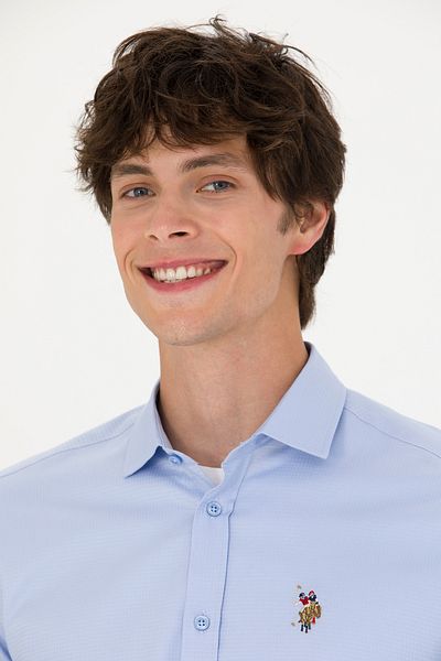 U.S. Polo Assn. Cămașă albastră cu mânecă lungă pentru bărbați 50272841 -VR036