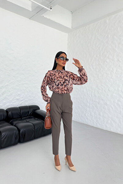 OUZ Fashion Kadın Poliviskon Yüksek Bel Pensli Pantolon