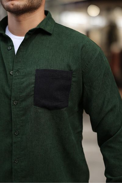 Valiberta Khaki Corduroy Shirt - Pocket Detail