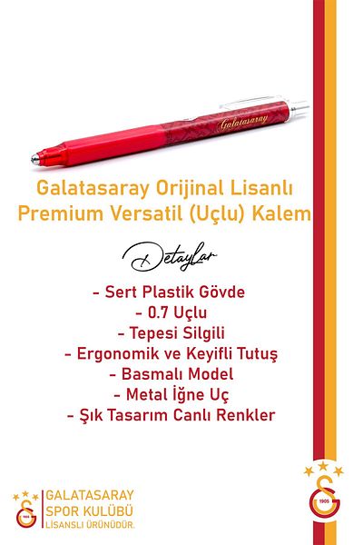 Galatasaray Premium Licensed 0.7 Tip Versatil Pen - Gift Wooden Box