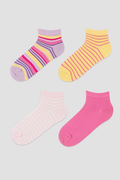 Penti Girl's Pink Striped 4-Piece Booties Socks