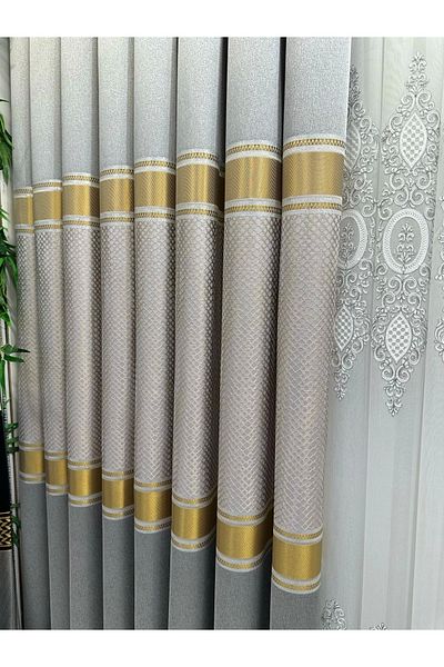 NİVEMESHOME Nivemeshome Mosaic Ft614163 V-2001 Gray 1/3 Close Pleated Background Curtain Apm