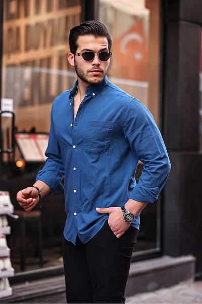 Valiberta Flam Linen Single Pocket Shirt - Navy Blue