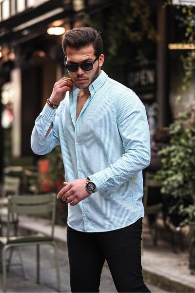 Valiberta Straight Striped Flam Linen Shirt - Apple