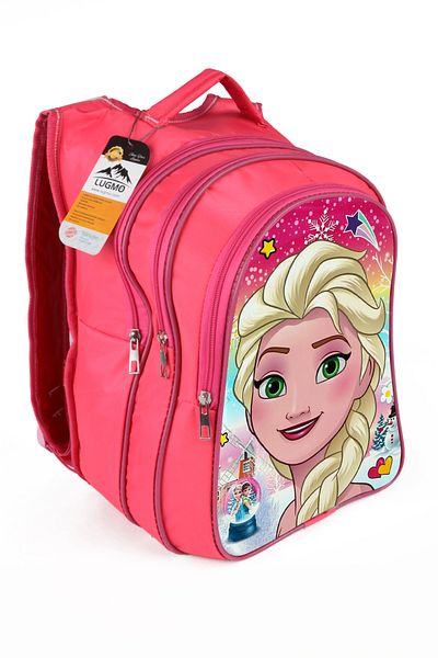 LUGMO Geantă pentru școală primară și geantă de prânz cu 3 buzunare cu tampoane Elsa Head Pink