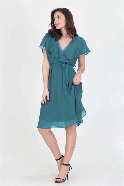 Dipmoda Women's Oil Lined Sleeve Low-Cut Chiffon Dress Dp8081