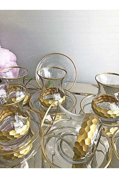 DECOSTYLE Petek Gold Aurora - 12 Piece Tea and Glass Set