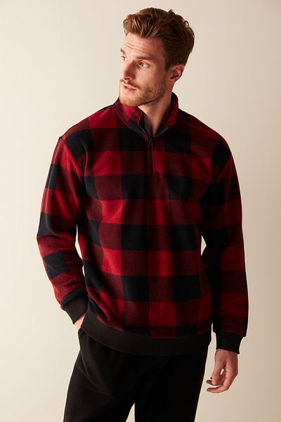 Penti Men's Checkered Red Sweatshirt Pajama Top