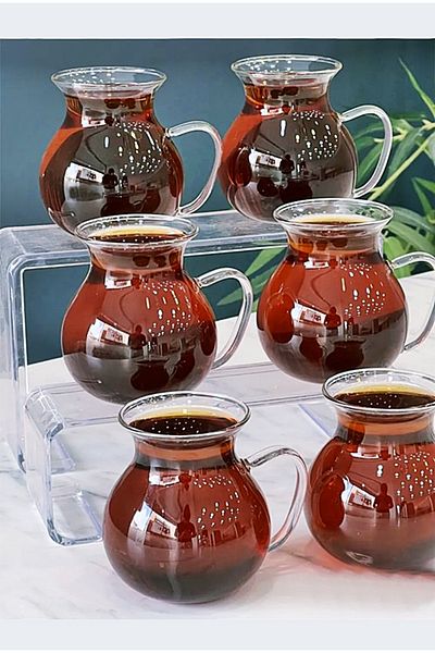 Bonjour 6-Piece Keyfi Ala Borosilicate Glass Tea Cup with Handle 220ml Cup