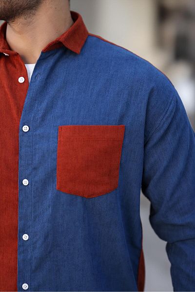 Valiberta Light Brick Colored Corduroy Shirt - Contrast Double Color