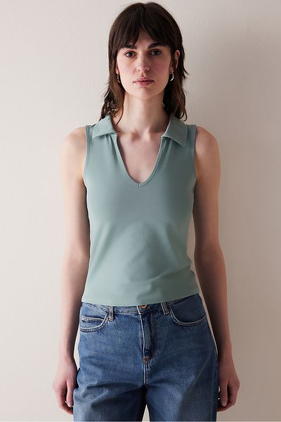 Penti Guler polo Top verde deschis