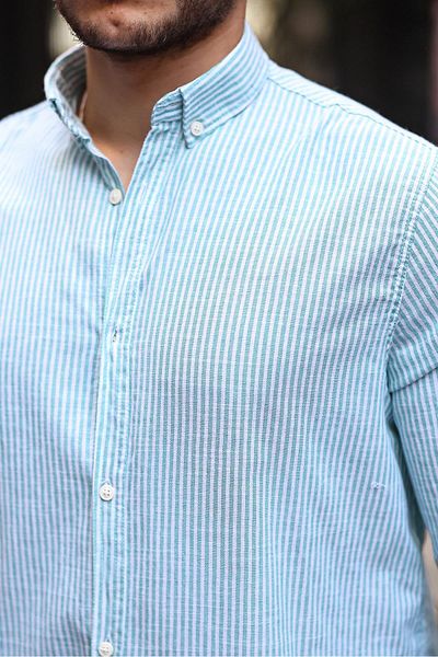 Valiberta Straight Striped Flam Linen Shirt - Apple