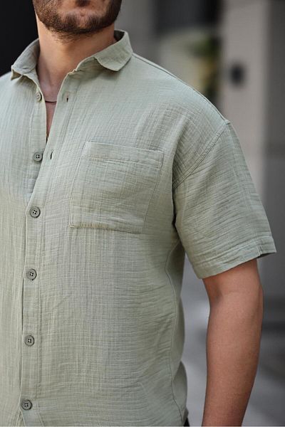 Valiberta Muslin Fabric Single Pocket Shirt - Light Khaki