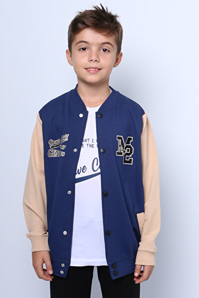 HÇM Boys' College Jacket T-Shirt 2-Piece Set Printed with Zipper C46