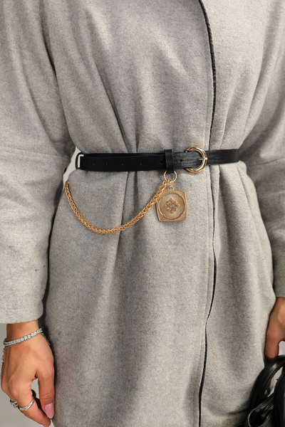 Melike Tatar Grey Belted Stamp Coat 32-6425-1