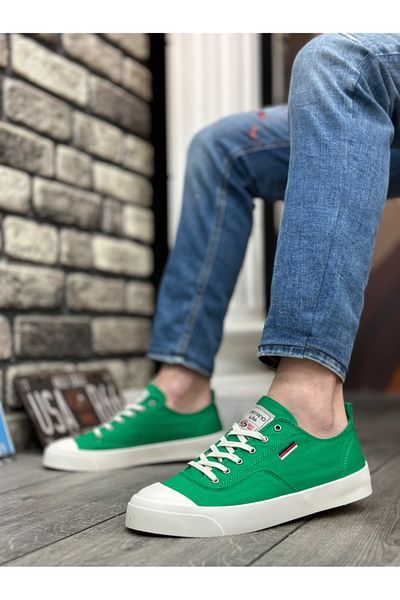 BOA BOA Comfortable Linen Men's Casual Shoes - Green, Flat Sole and Lace-up