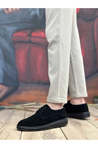 BOA BA0003 Bağcıklı Süet Klasik Siyah Yüksek Taban Casual Erkek Ayakkabı