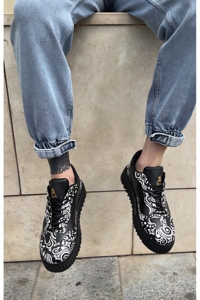 BOA BOA Gothic Patterned Black High-Sole Men's Casual Shoes - BA0802