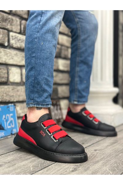 BOA BA0329 - Black Red Detailed Thick Sole Casual Men's Shoes